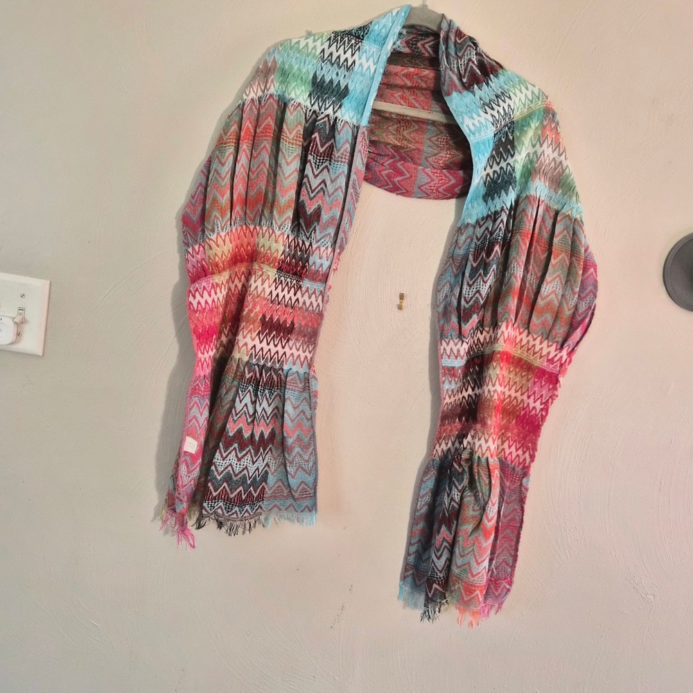 Emporio Enzo Ruana Wrap Scarf Shawl Chevron Pink Boho Chic Fall Art to wear